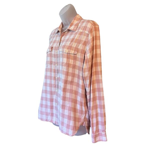 Gap Womens Western Long Sleeve Pink Check Button Down Shirt Sz S Tall - Picture 7 of 12